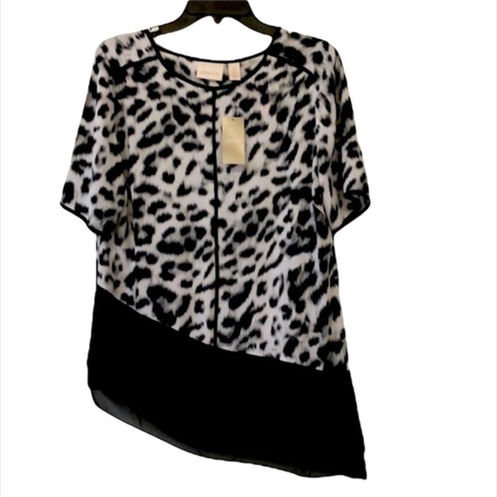 Chico’s Animal Print Asymmetrical Blouse NEW Size 0 Small Overlay Pullover Top